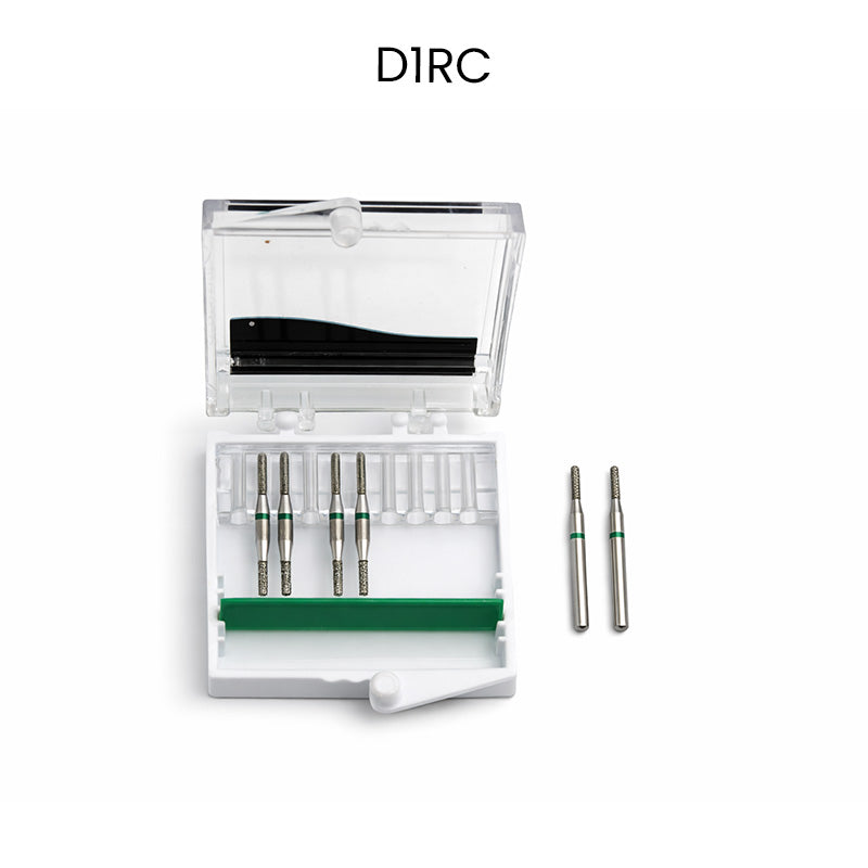 Strauss & Co FG Diamond Burs Cylinder Rounded Shoulder 010, coarse grit, set of 6, for dental and precision grinding applications.