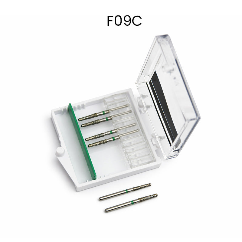 Strauss & Co FG Diamond Burs Flat End Taper 016, coarse grit, 6-pack, for dental or precision grinding tools.