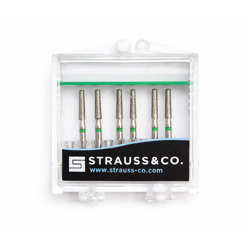 Strauss & Co FG Diamond Burs Flat End Taper 016, coarse, set of 6, dental rotary burs for precision grinding and shaping.