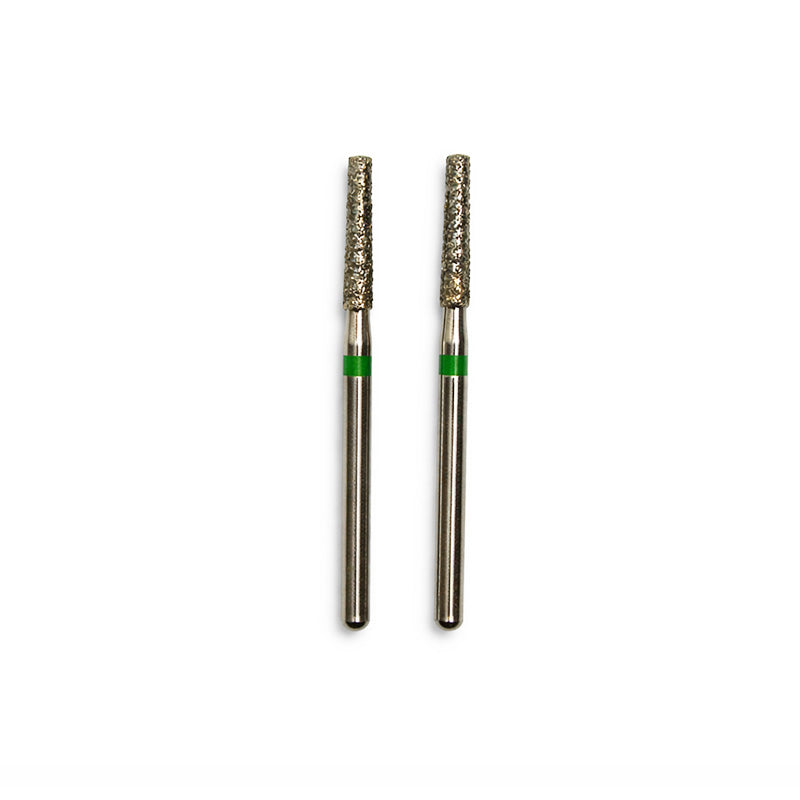 Strauss & Co FG Diamond Burs Flat End Taper 016 set of 6 showing coarse diamond grit and tapered flat tip for dental grinding.