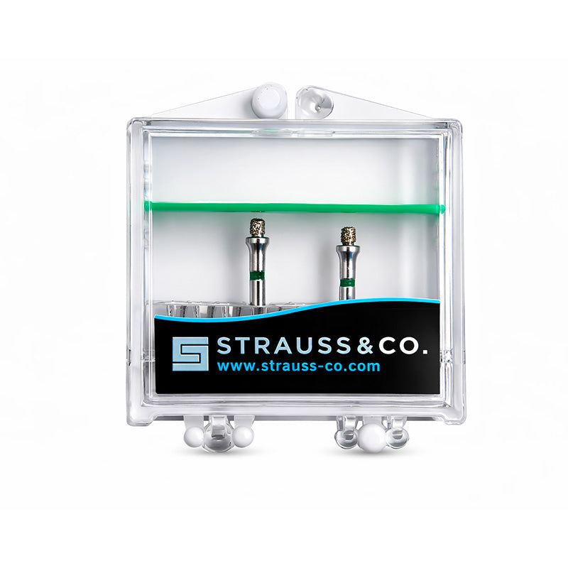 Strauss & Co FG Diamond Burs AD Series occlusal reduction 015 coarse, two-pack for dental procedures, featuring durable diamond tips.
