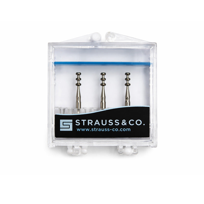 Strauss & Co FG Diamond Burs Depth Cutting Medium 019, set of three, with textured cutting tips for dental or precision work