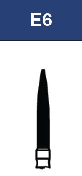 Strauss & Co FG Diamond Burs Flame 014, a set of 6 dental burs, with tapered flame shape and diamond coating for precise cutting.