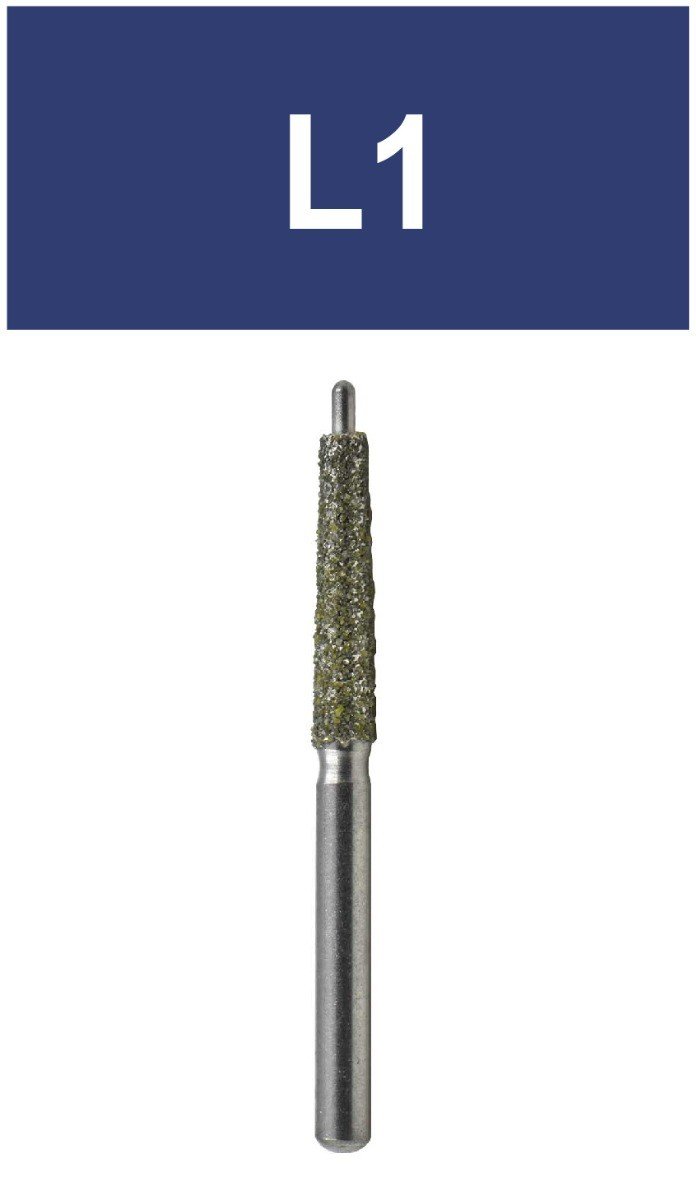 Strauss & Co FG Diamond Burs Safe End Guide Medium Pin 019, 3-pack, dental rotary instruments with diamond-coated tips.