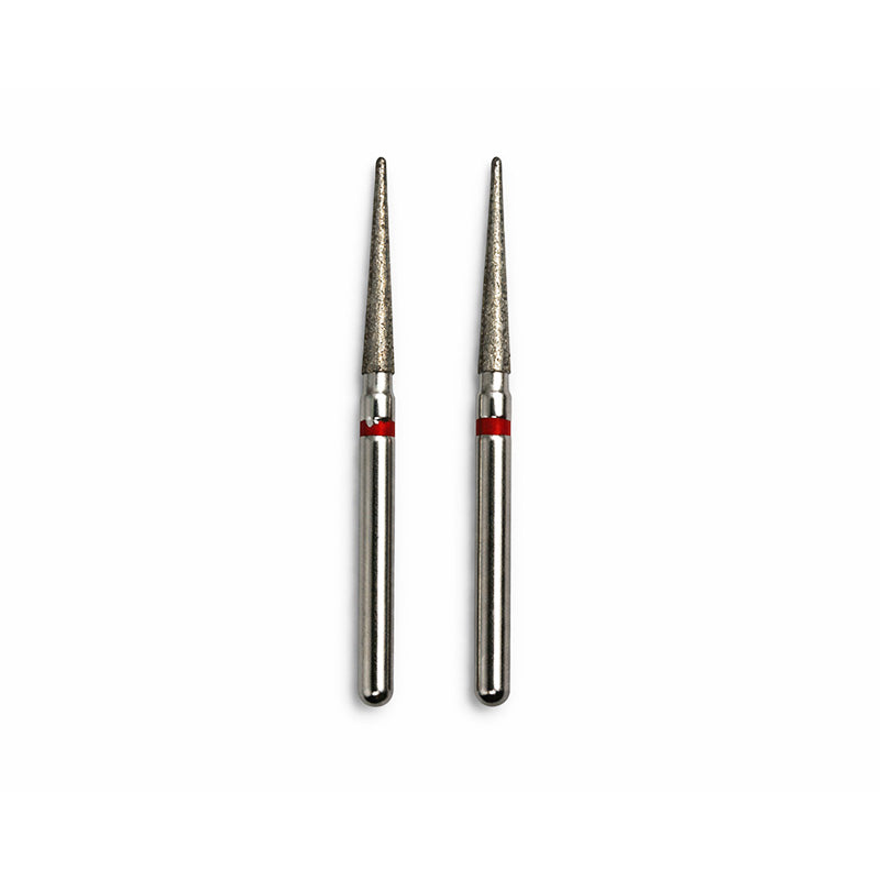 Strauss & Co FG Diamond Burs Needle 016 fine dental burs, 6-pack, shown with close-up of needle-shaped diamond-coated tips.
