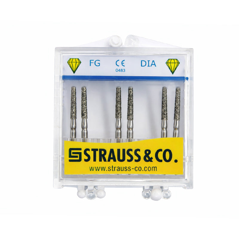 Strauss & Co FG Diamond Burs End Cutting 010 Medium L22, 3-pack, for precision dental or industrial grinding and cutting.
