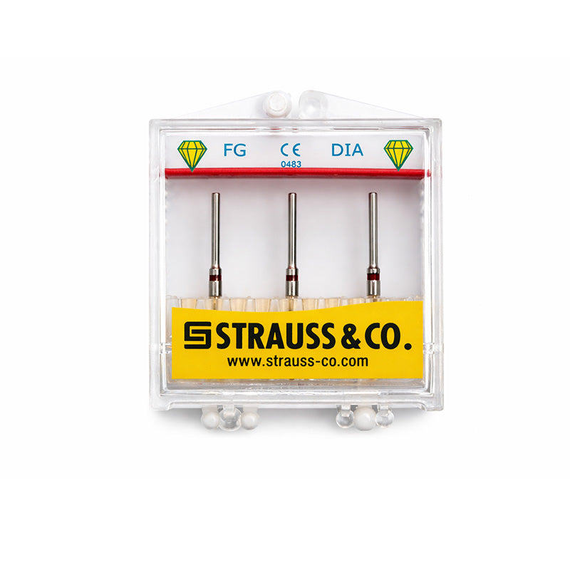 Strauss & Co FG Diamond Burs End Cutting 010 Medium L22, 3-pack, dental burs for precise cutting applications