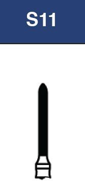 Strauss & Co FG Diamond Burs in torpedo and cylinder shapes, fine grit, 012 size, 6-piece pack, suitable for dental grinding.