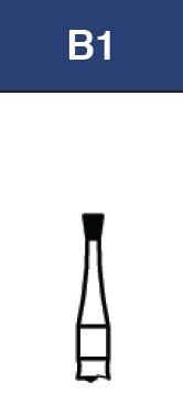 Strauss & Co FG Diamond Burs Inverted Cone 012, medium size, set of 6, shown in close-up with textured diamond surface.