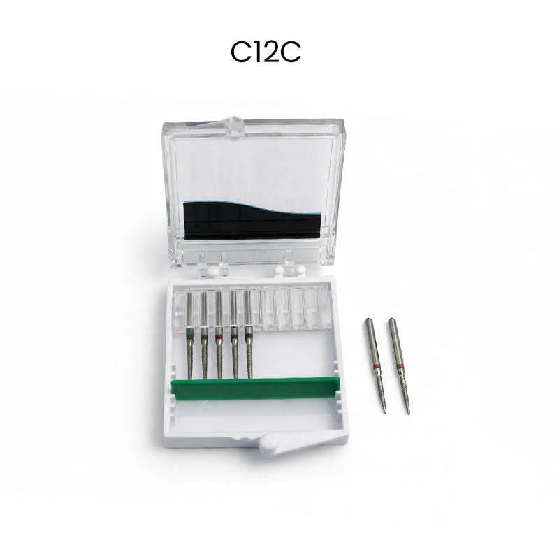 Strauss & Co FG Diamond Burs Round End Taper 014, set of 6, for dental and grinding applications, featuring durable diamond tips.