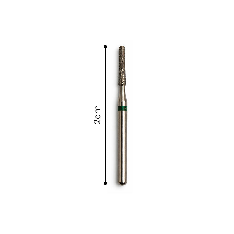 Strauss & Co FG Diamond Burs Round End Taper 014, 6-pack, for dental grinding and shaping in a professional dental setting.