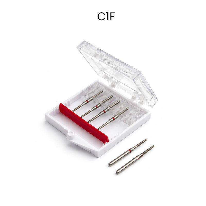 Strauss & Co FG Diamond Burs Round End Taper 014, set of 6, for dental and precision grinding applications.
