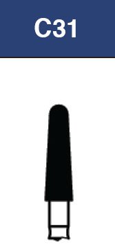 Strauss & Co FG Diamond Burs Round End Taper 025, set of 6, used for precision dental or industrial grinding and shaping.