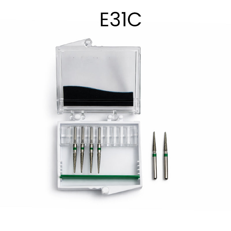 Strauss & Co FG Diamond Burs Needle 014, medium grit, 6-pack, used for precision grinding and cutting in dental or jewelry work.