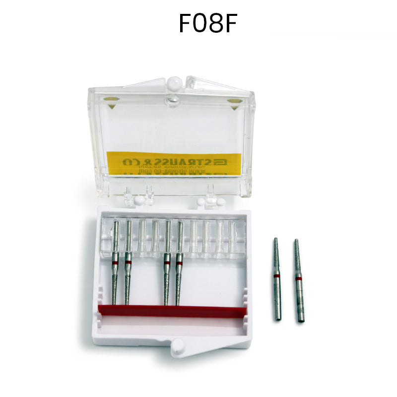 Strauss & Co FG Diamond Burs Flat End Taper 014, set of 6, for precise dental or industrial grinding applications.