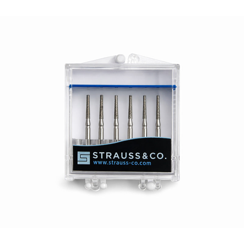 Strauss & Co FG Diamond Burs Flat End Taper 014, professional dental burs, set of 6 with precise cutting tips