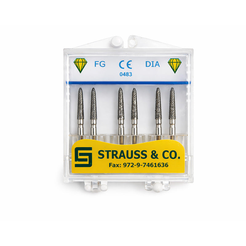 Strauss & Co FG Diamond Burs Gingival Curettage 018, medium grit, T3, set of 6 dental burs for periodontal procedures