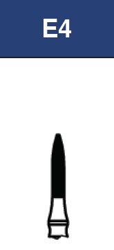 Strauss & Co FG Diamond Burs Flame Extra Extra Fine 014, 6-pack, for precision dental drilling, shown in close-up.