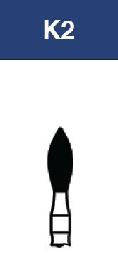 Strauss & Co FG Diamond Burs Egg/Football 023, super-coarse K2, set of 6 for dental grinding and shaping.