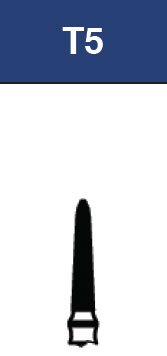 Strauss & Co FG Diamond Burs Gingival Curettage 016, super-fine T5, 6-pack for precise dental procedures.
