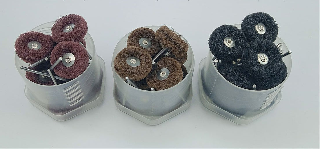 Strauss & Co Soft Wheels Buff with Mandrel for finishing, 12-pack, black, small polishing accessories for crafts and woodworking.
