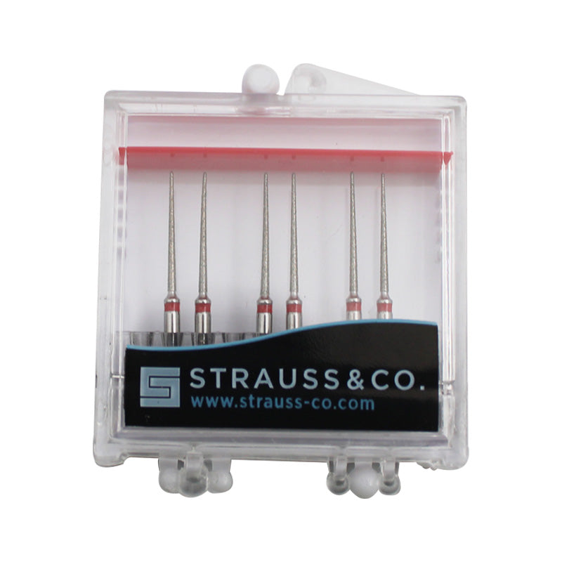 Strauss & Co IPR Long Diamond Burs Z1012 in 010 diameter, fine precision dental IPR tool with diamond-coated tip.