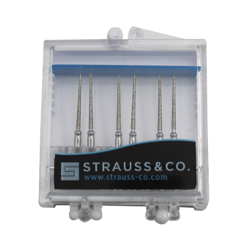 Strauss & Co IPR Long Diamond Burs Z1012 with 010 diameter, fine dental IPR tool for precise cavity enlargement.