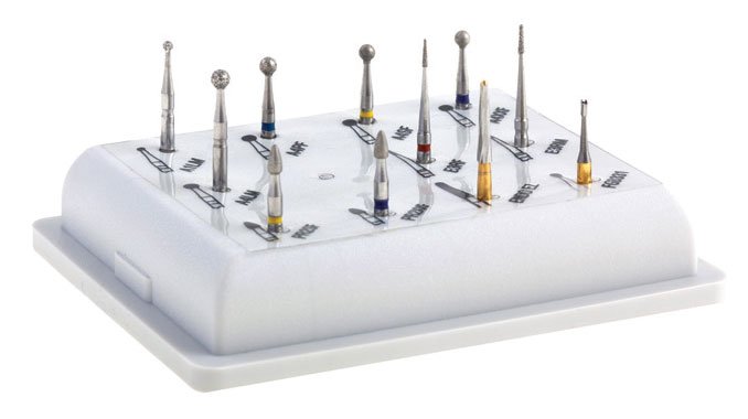 Strauss & Co Endodontic Kit of 11 Burs with dental burs for root canal procedures, displayed in the image.
