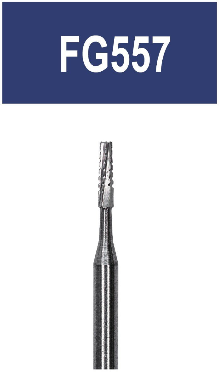 Strauss & Co tungsten carbide 6-bladed operative surgical cross cut fissure bur, size 010, in a 10-pack.