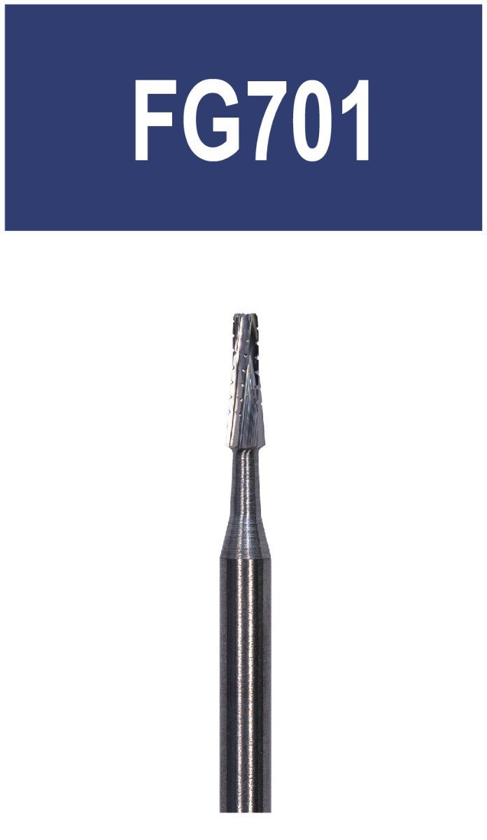 Strauss & Co Tungsten Carbide 6-bladed operative and surgical cross-cut tapered fissure bur, 012 size, 10-pack.