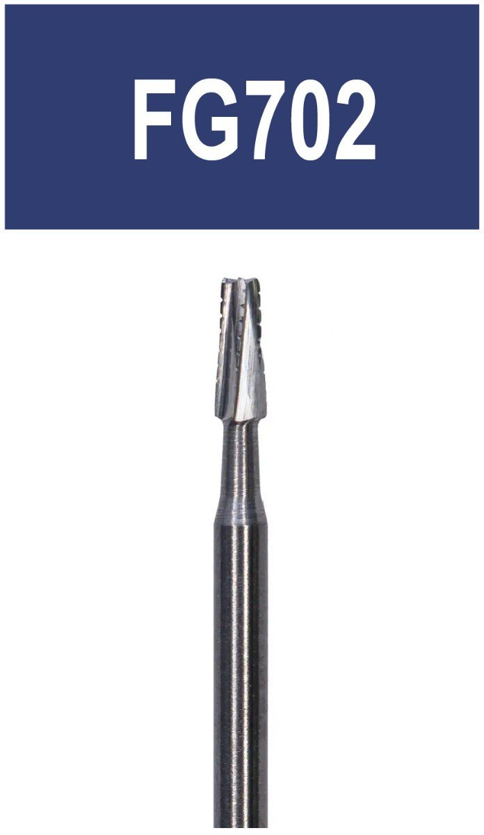 Strauss & Co Tungsten Carbide 6-bladed surgical cross-cut fissure bur, tapered, for precise dental procedures, 10-pack FG702