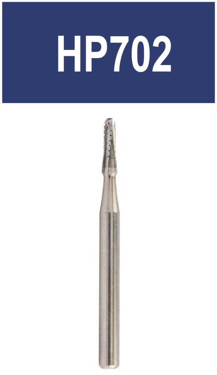Strauss & Co tungsten carbide 6-bladed operative and surgical cross-cut tapered fissure bur, HP702, 5-pack for dental procedures