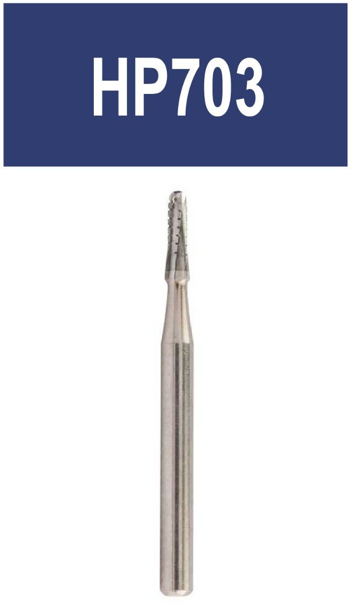 Strauss & Co tungsten carbide 6-bladed operative and surgical cross cut tapered fissure bur, HP703, 5-pack, for precise dental procedures