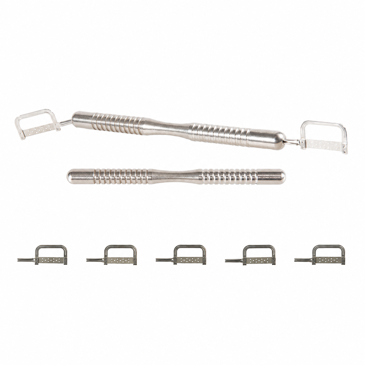 Rabbit Force RF Burs and IPR manual handle and strips, showing grouped dental burs and strips for dental procedures.