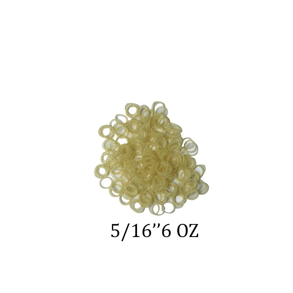 TP Orthodontics plain latex tooth-colored elastics in lavender, 3/8 to 4.5 oz, shown in a pack of 1000 for orthodontic use.