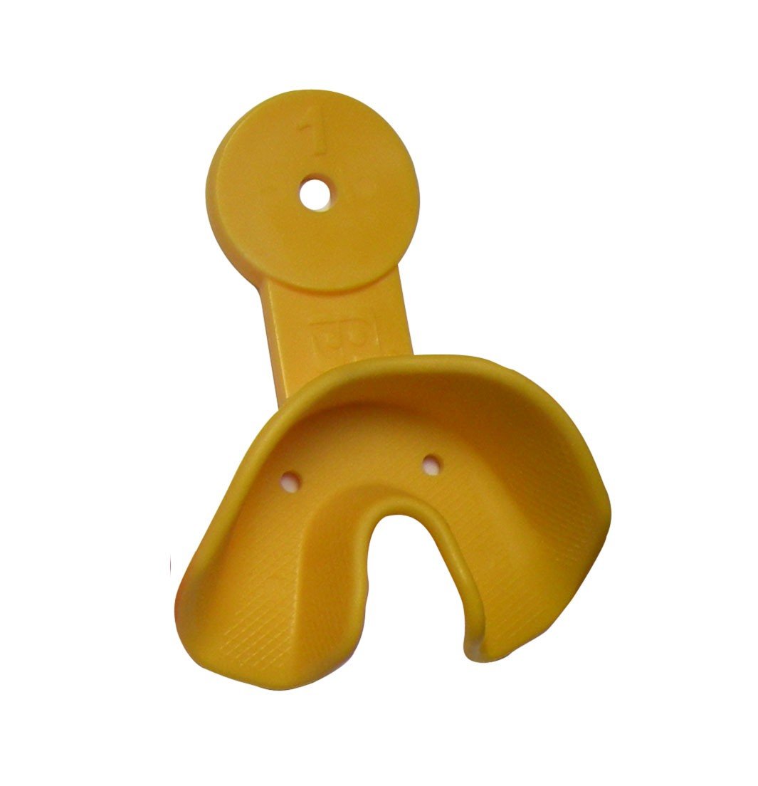 Yellow lower disposable impression tray from TP Orthodontics, designed for dental impressions in orthodontic procedures