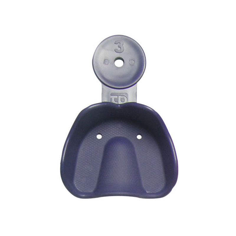 Yellow lower TP Orthodontics Solay disposable impression tray for dental impressions, shown in a pack of one.