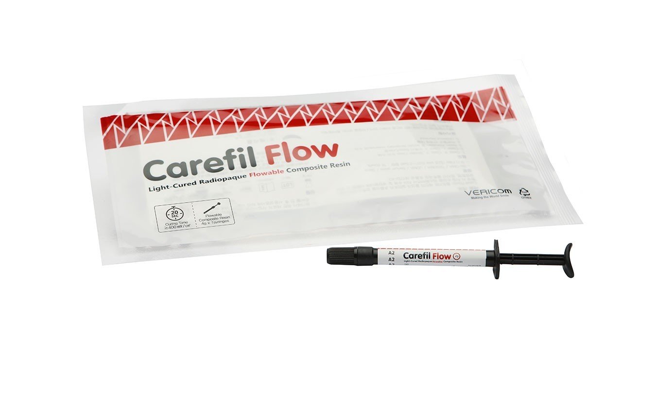 Vericom Carefil Flowable Composite Resin in shade A3-5, dental composite material by Vericom Co. Ltd for dental restorations