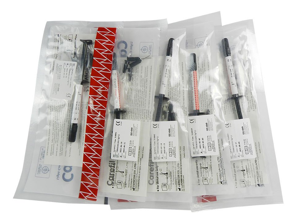 Vericom Carefil Flowable Composite Resin in shade A3-5, shown in a dental setting, by Vericom Co. Ltd.