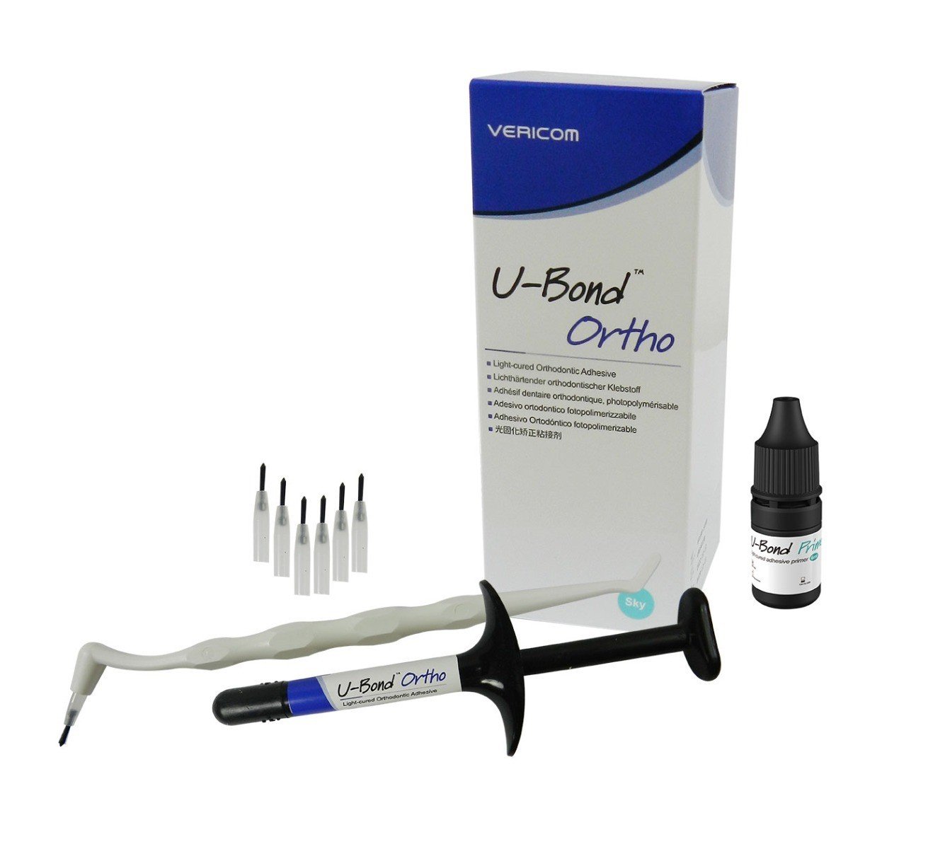 Vericom U-Bond LC orthodontic adhesive syringe with primer kit, light cure dental adhesive for braces, Vericom Co. Ltd.